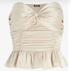 Express Cream Ruched Peplum Crop Top